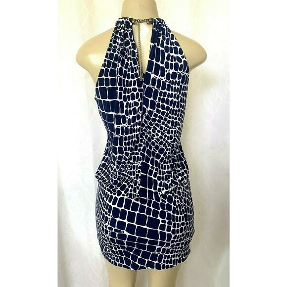 Cache Mini Dress Blouson Chain Neck Sleeveless Navy White Blue 2 XS Lined - Picture 2 of 6